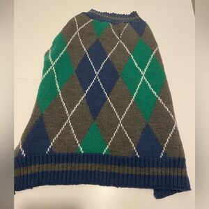 Vibrant Life Brand Dog Sweater Size Medium Argyle Sweater Blue & Green Fall